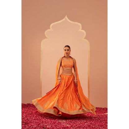 Sheetal Batra Tanisha- Tangerine Orange Lehenga With Blouse And Dupatta Set