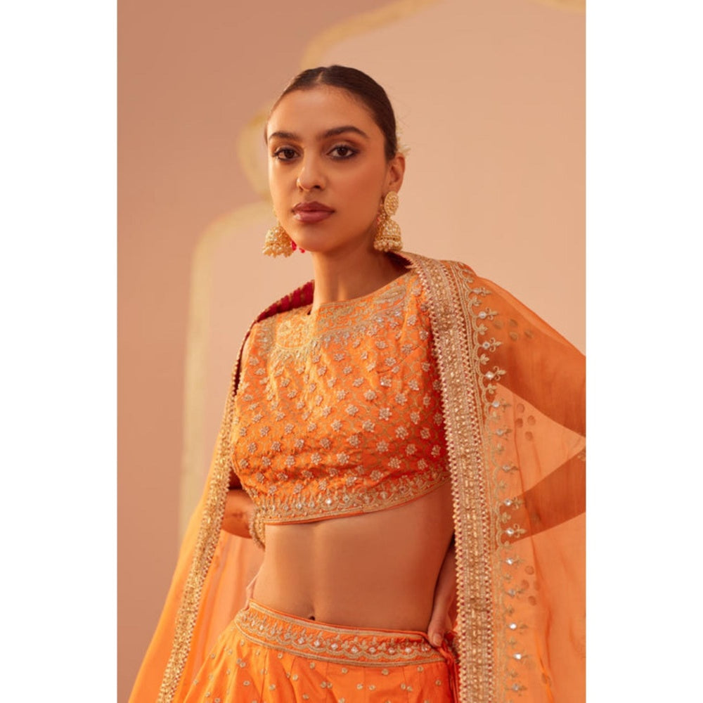 Sheetal Batra Tanisha- Tangerine Orange Lehenga With Blouse And Dupatta Set