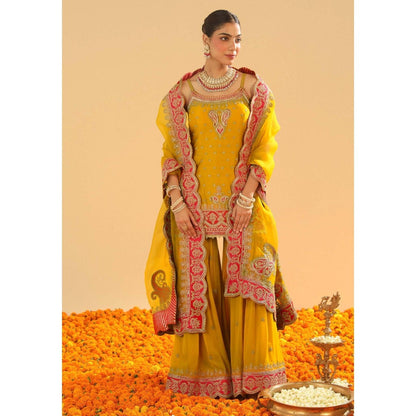 Sheetal Batra Mustard Embroidered Kurta With Gharara