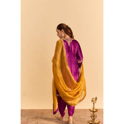 Sheetal Batra Amal Purple Embroidered Kurta With Dhoti and Dupatta
