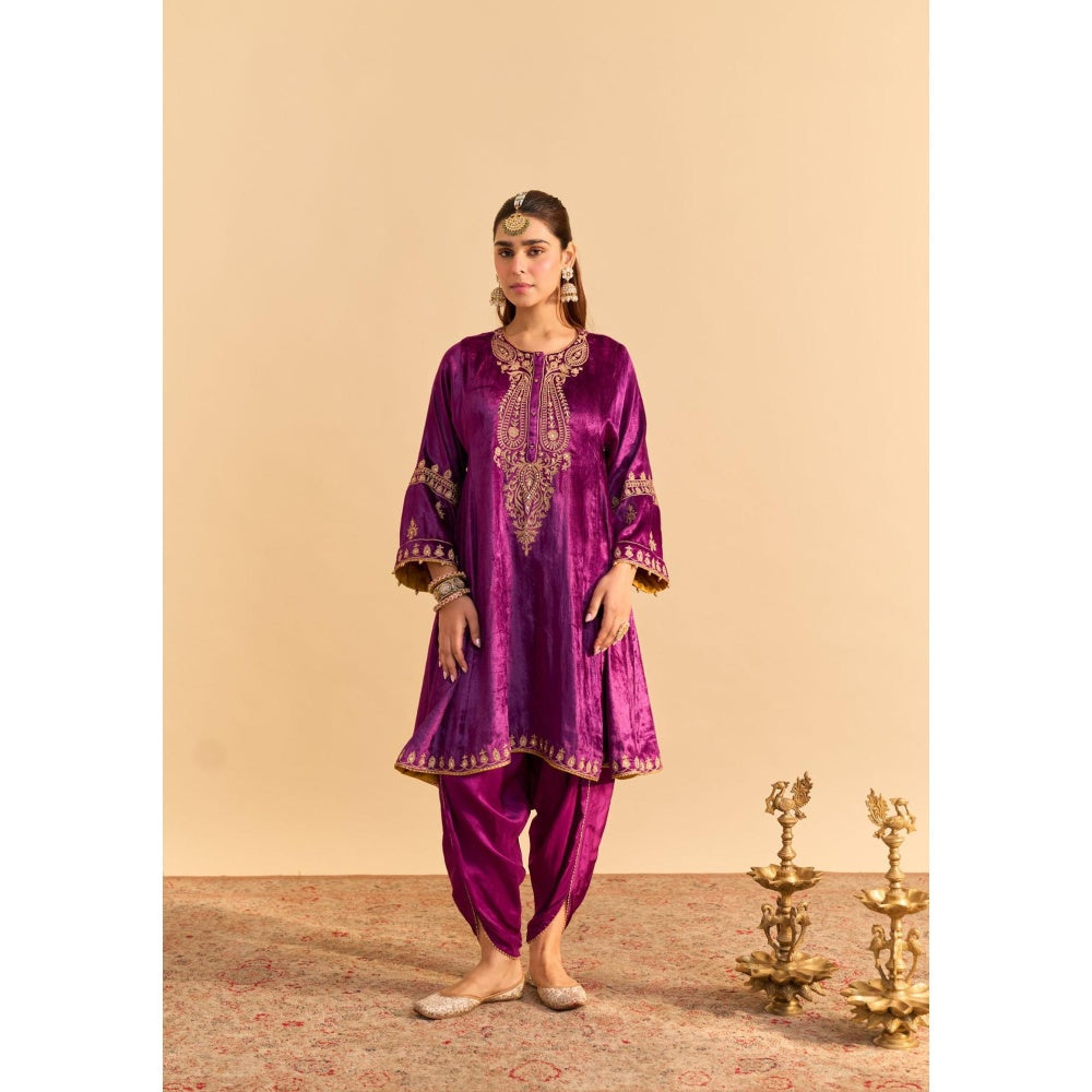 Sheetal Batra Amal Purple Embroidered Kurta With Dhoti and Dupatta