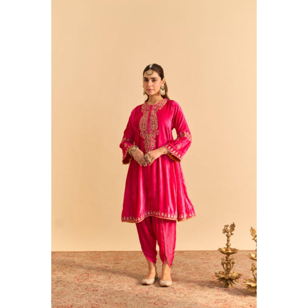 Sheetal Batra Amal Pink Velvet Embroidered Kurta With Dhoti