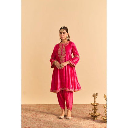 Sheetal Batra Amal Pink Velvet Embroidered Kurta With Dhoti