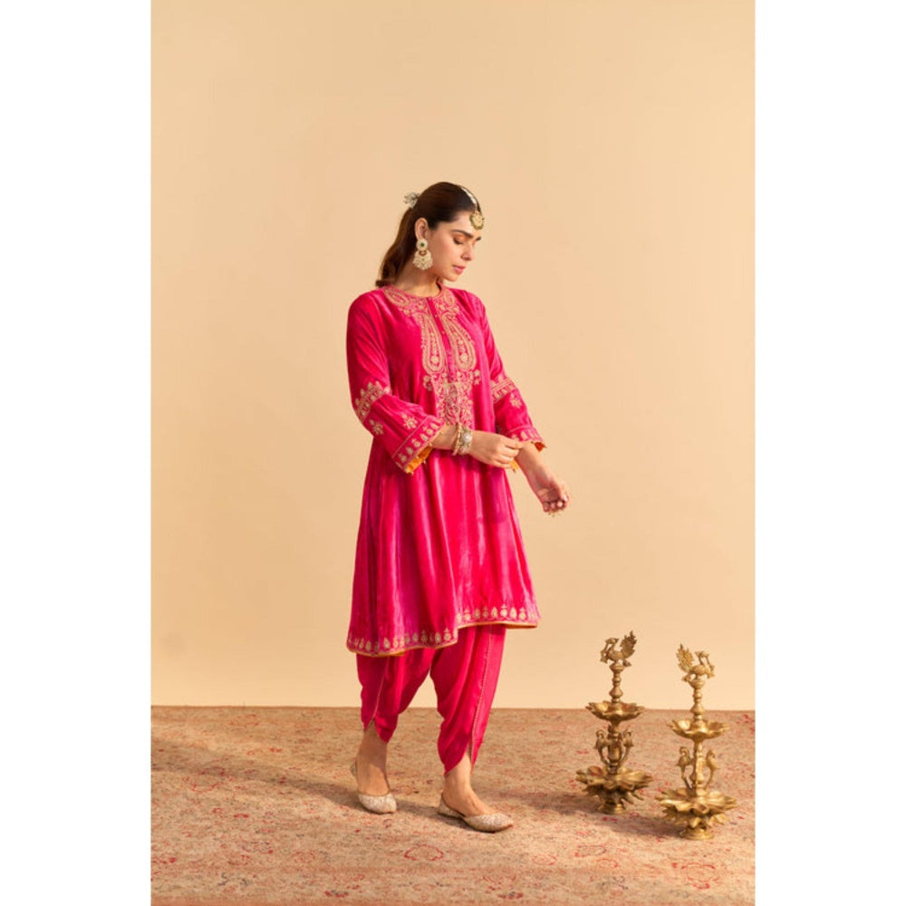 Sheetal Batra Amal Pink Velvet Embroidered Kurta With Dhoti