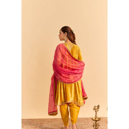 Sheetal Batra Amal Mustard Velvet Embroidered Kurta With Dhoti and Dupatta