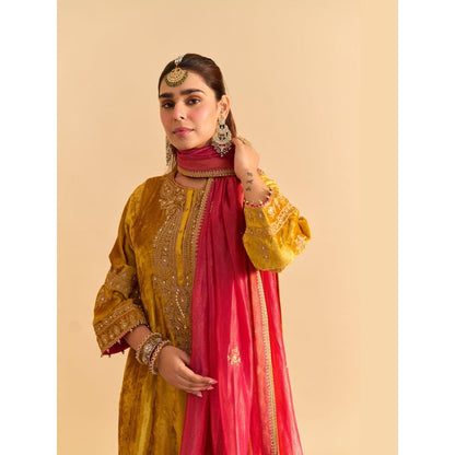 Sheetal Batra Amal Mustard Velvet Embroidered Kurta With Dhoti and Dupatta