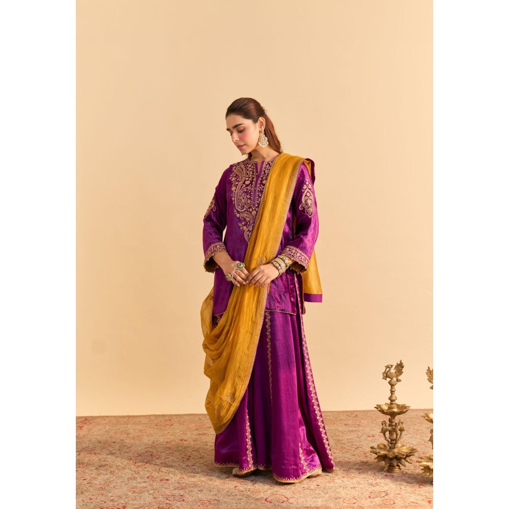 Sheetal Batra Aroob Purple Embroidered Kurta With Sharara and Dupatta