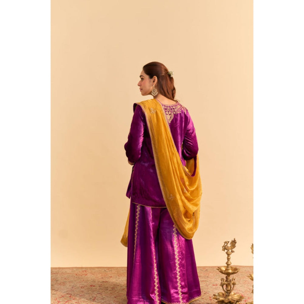 Sheetal Batra Aroob Purple Embroidered Kurta With Sharara and Dupatta