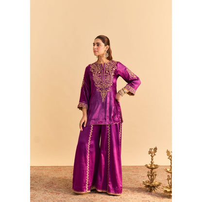 Sheetal Batra Aroob Purple Embroidered Kurta With Sharara and Dupatta