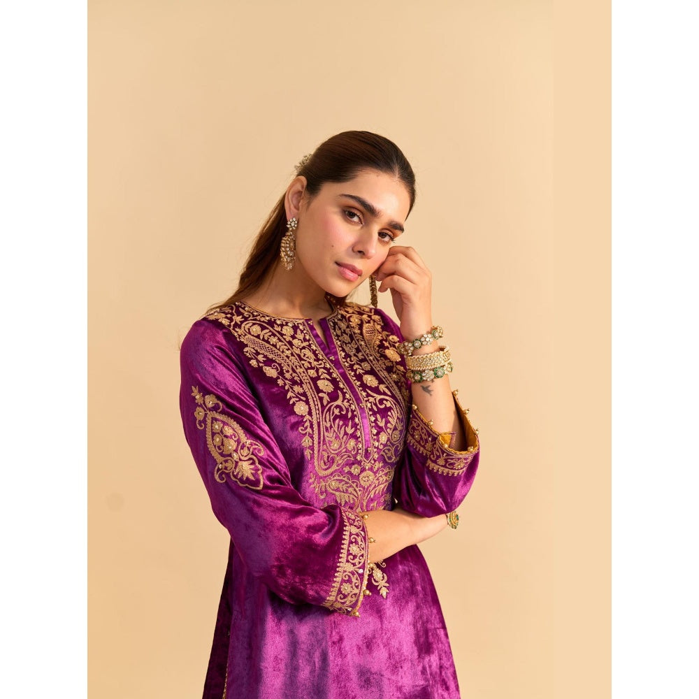 Sheetal Batra Aroob Purple Embroidered Kurta With Sharara and Dupatta