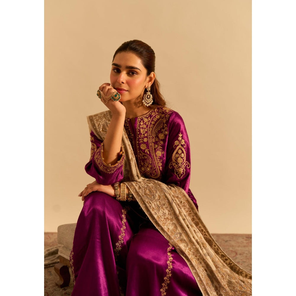 Sheetal Batra Aroob Purple Embroidered Kurta With Sharara and Dupatta