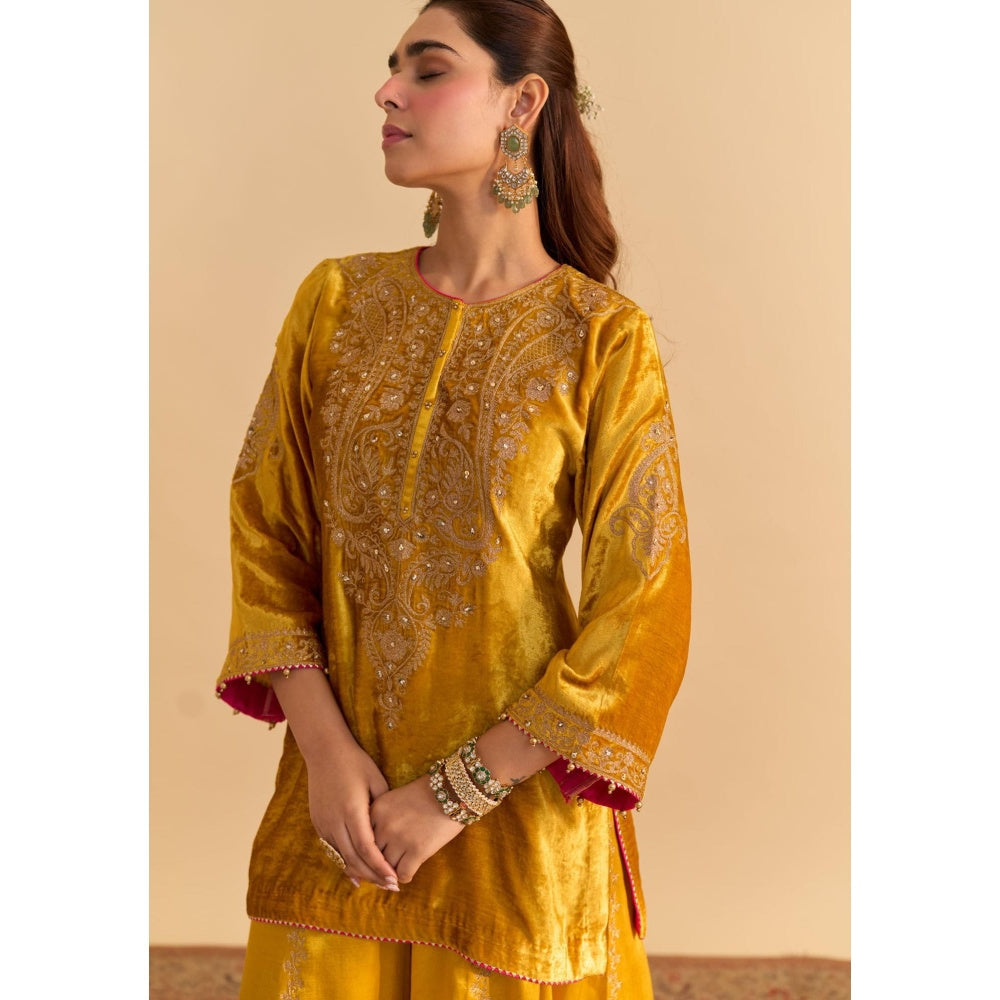 Sheetal Batra Aroob Mustard Embroidered Kurta With Sharara