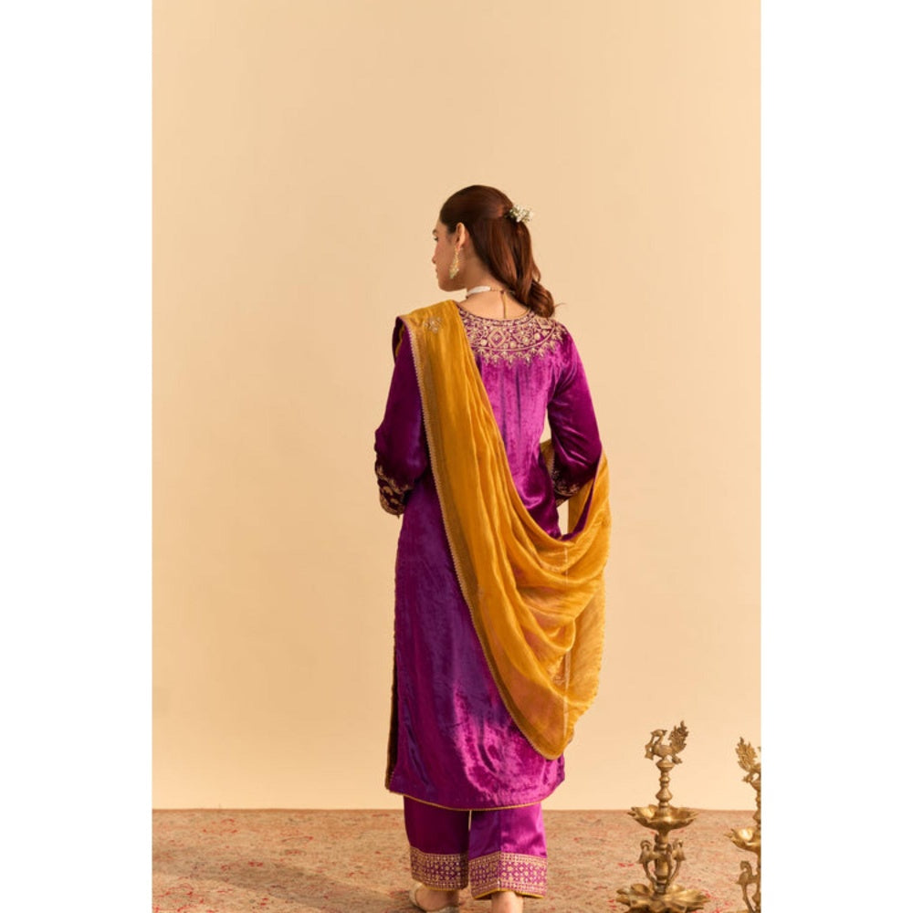 Sheetal Batra Aynaz Purple Velvet Embroidered Kurta With Salwar and Dupatta