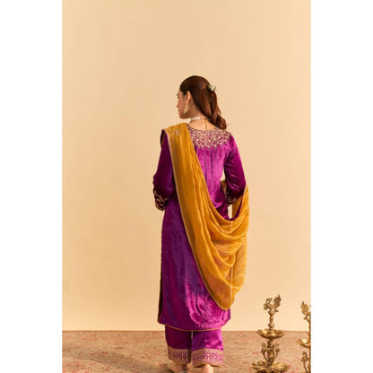 Sheetal Batra Aynaz Purple Velvet Embroidered Kurta With Salwar and Dupatta