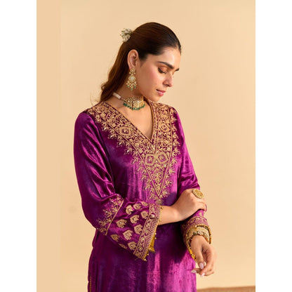 Sheetal Batra Aynaz Purple Velvet Embroidered Kurta With Salwar and Dupatta