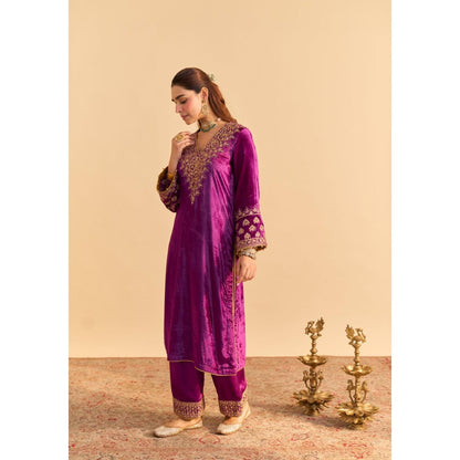 Sheetal Batra Aynaz Purple Velvet Embroidered Kurta With Salwar and Dupatta