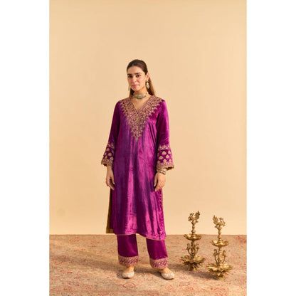 Sheetal Batra Aynaz Purple Velvet Embroidered Kurta With Salwar