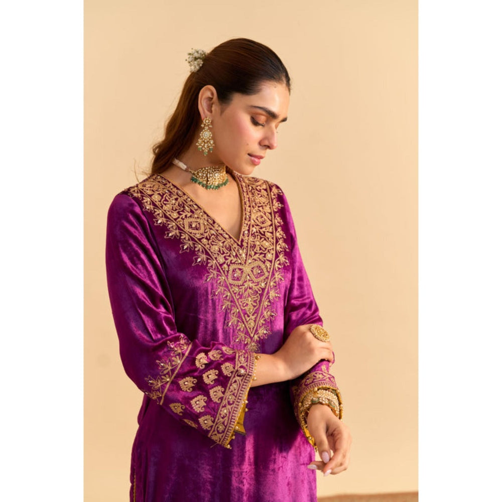 Sheetal Batra Aynaz Purple Velvet Embroidered Kurta With Salwar