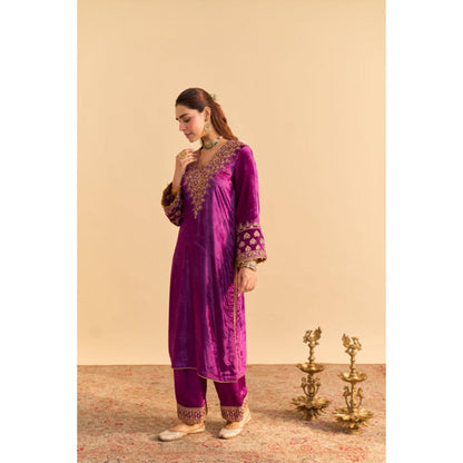 Sheetal Batra Aynaz Purple Velvet Embroidered Kurta With Salwar
