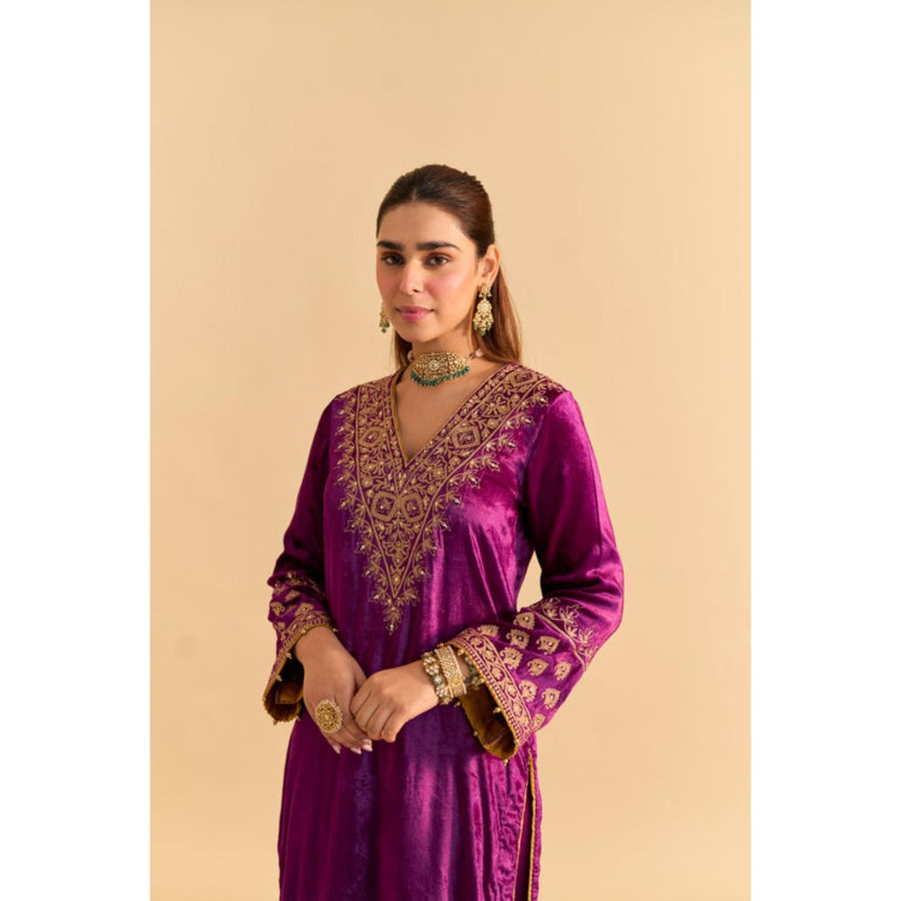 Sheetal Batra Aynaz Purple Velvet Embroidered Kurta With Salwar