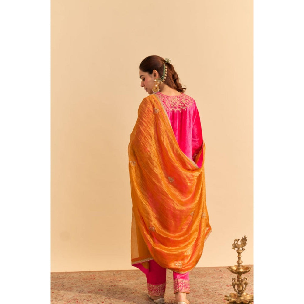 Sheetal Batra Aynaz Pink Embroidered V-Neck Kurta With Salwar and Dupatta