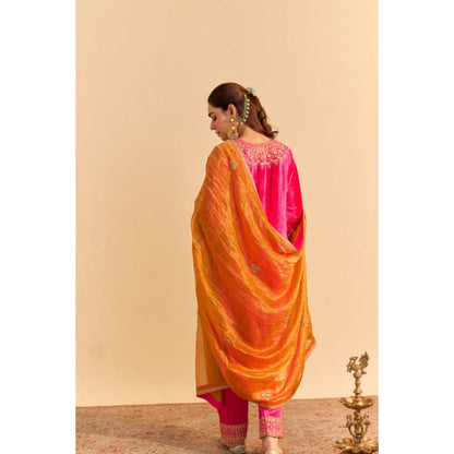 Sheetal Batra Aynaz Pink Embroidered V-Neck Kurta With Salwar and Dupatta