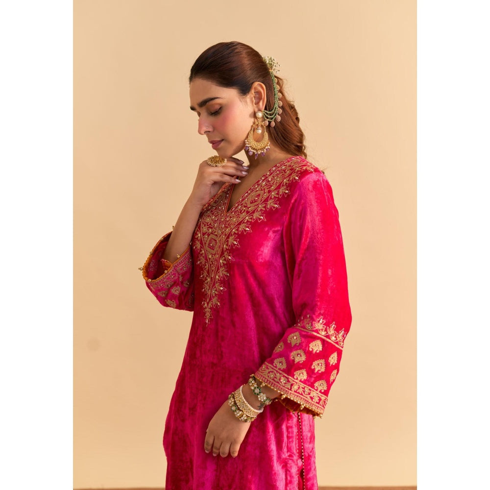 Sheetal Batra Aynaz Pink Embroidered V-Neck Kurta With Salwar and Dupatta