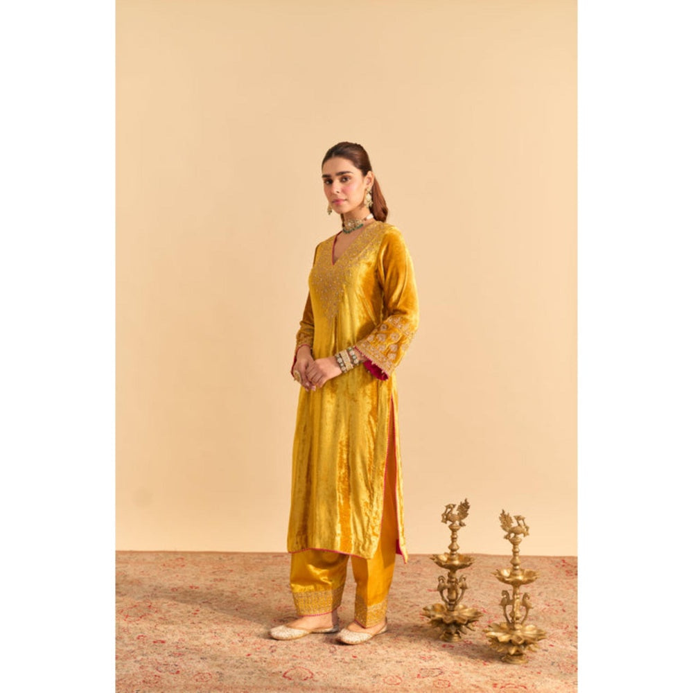 Sheetal Batra Aynaz Mustard Velvet Embroidered Kurta With Salwar