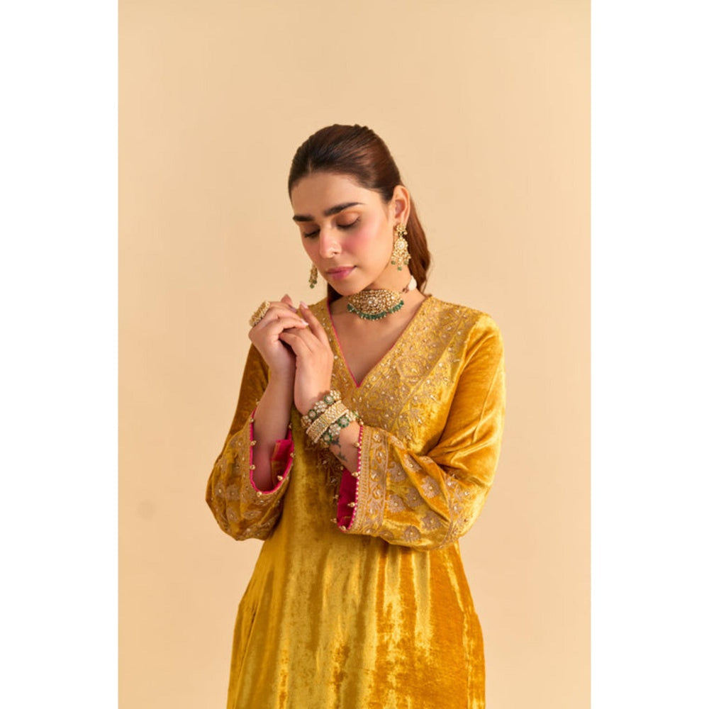 Sheetal Batra Aynaz Mustard Velvet Embroidered Kurta With Salwar