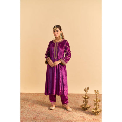 Sheetal Batra Azmiya Purple Velvet Embroidered Kurta With Salwar and Dupatta