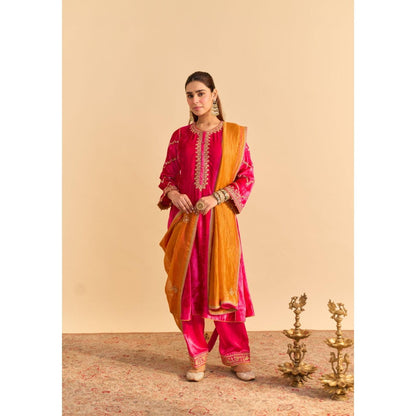 Sheetal Batra Azmiya Pink Velvet Embroidered Kurta With Salwar and Dupatta