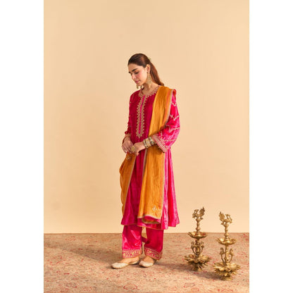 Sheetal Batra Azmiya Pink Velvet Embroidered Kurta With Salwar and Dupatta