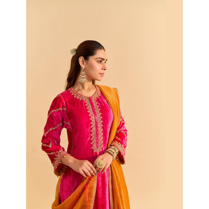 Sheetal Batra Azmiya Pink Velvet Embroidered Kurta With Salwar and Dupatta