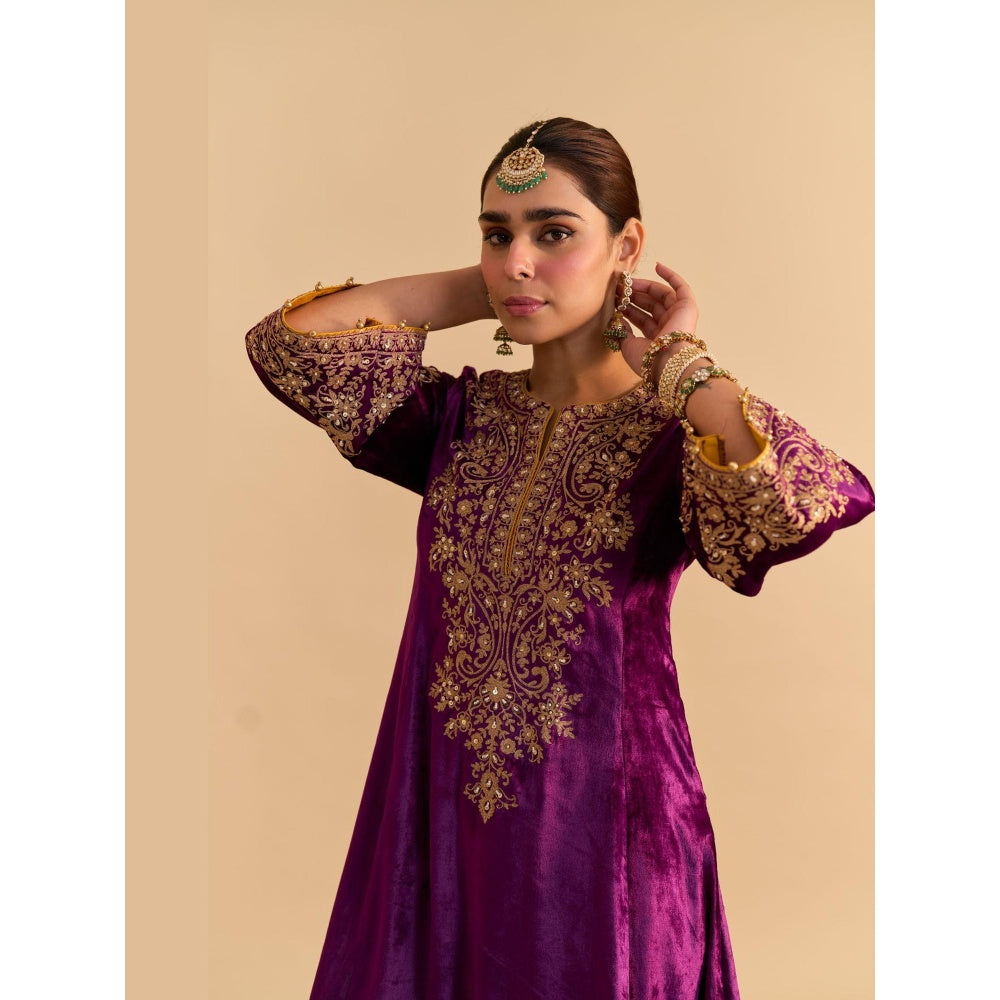 Sheetal Batra Eira Purple Velvet Embroidered Kurta With Dhoti and Dupatta