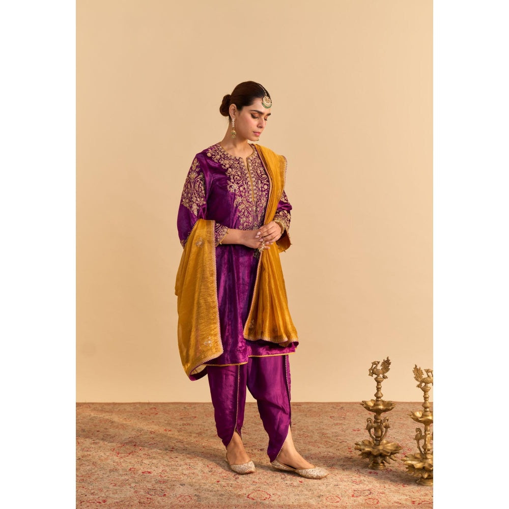 Sheetal Batra Eira Purple Velvet Embroidered Kurta With Dhoti and Dupatta