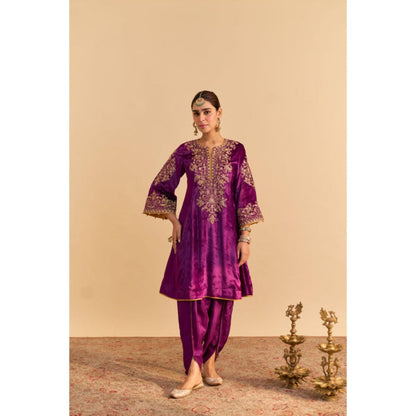 Sheetal Batra Eira Purple Velvet Embroidered Kurta With Dhoti