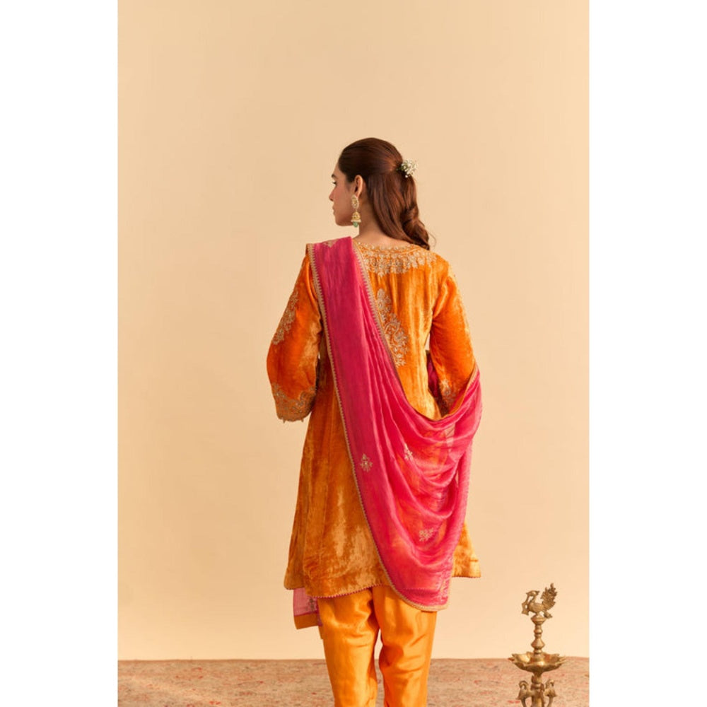 Sheetal Batra Eira Orange Embroidered Kurta With Dhoti and Dupatta