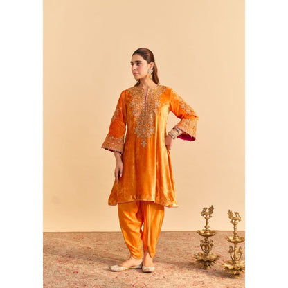 Sheetal Batra Eira Orange Embroidered Kurta With Dhoti and Dupatta