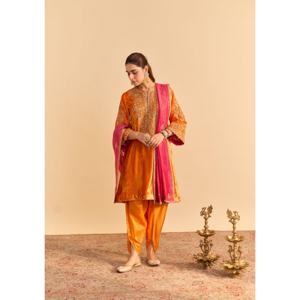Sheetal Batra Eira Orange Embroidered Kurta With Dhoti and Dupatta