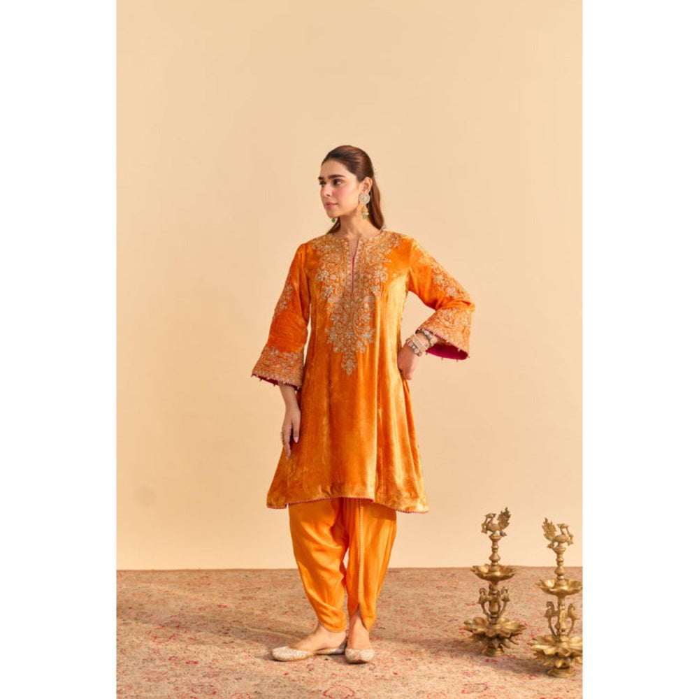 Sheetal Batra Eira Orange Embroidered Kurta With Dhoti