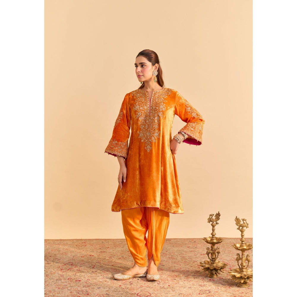 Sheetal Batra Eira Orange Embroidered Kurta With Dhoti