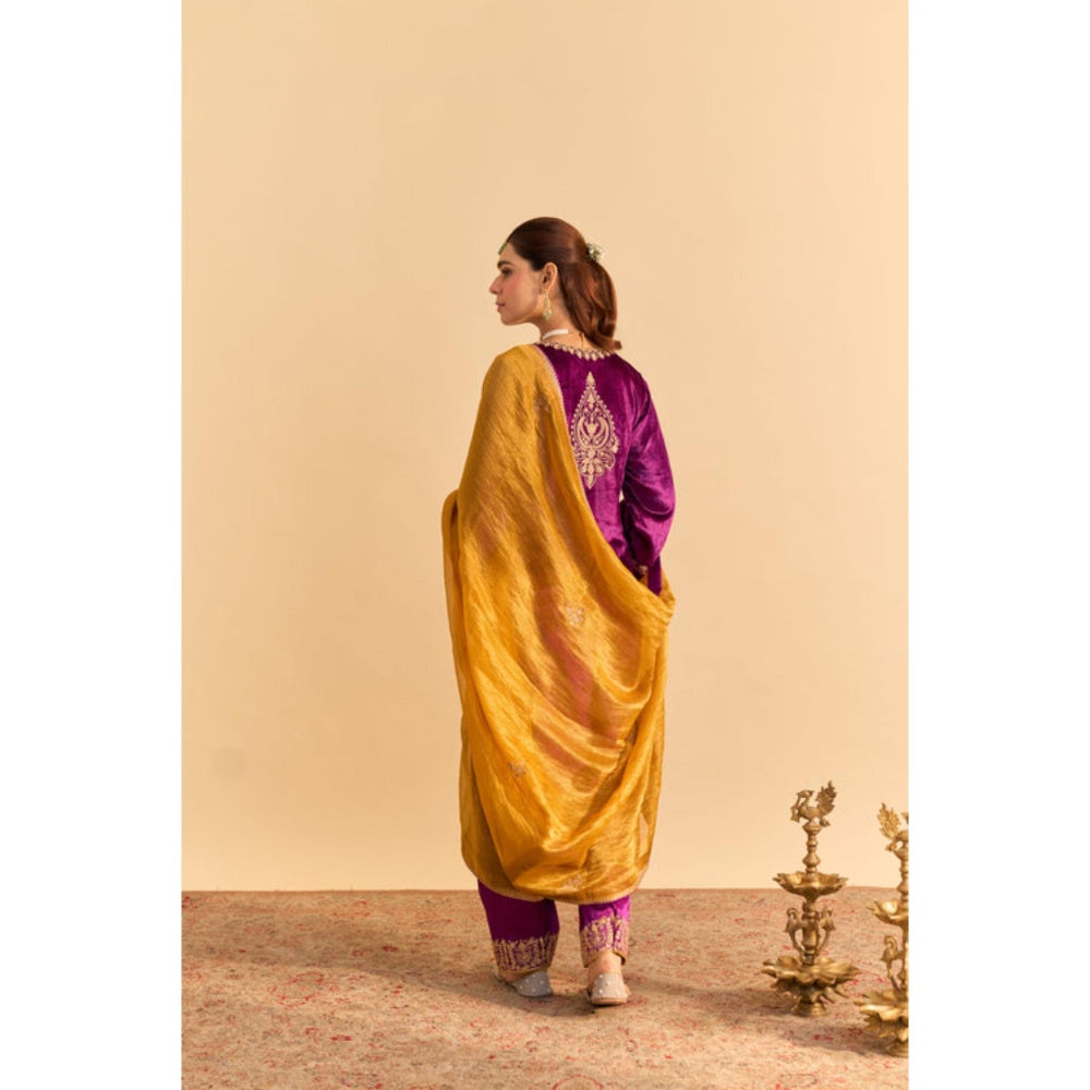 Sheetal Batra Fareeha Purple Velvet Embroidered Kurta With Salwar and Dupatta