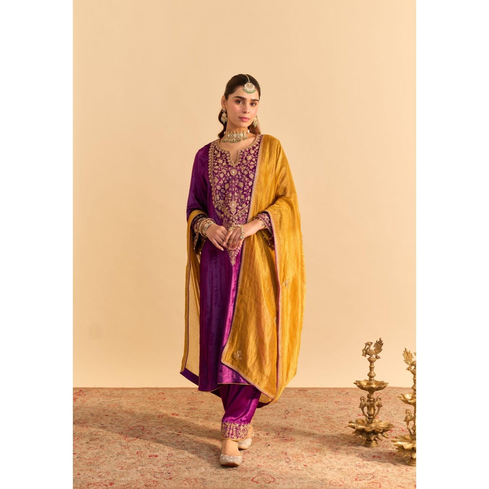Sheetal Batra Fareeha Purple Velvet Embroidered Kurta With Salwar and Dupatta