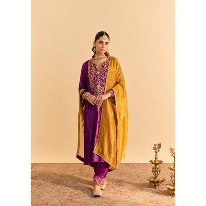 Sheetal Batra Fareeha Purple Velvet Embroidered Kurta With Salwar and Dupatta
