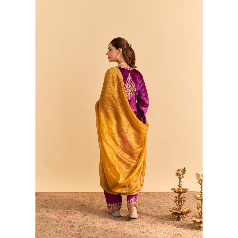 Sheetal Batra Fareeha Purple Velvet Embroidered Kurta With Salwar and Dupatta