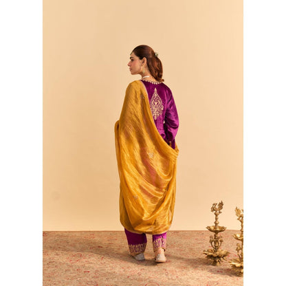 Sheetal Batra Fareeha Purple Velvet Embroidered Kurta With Salwar and Dupatta