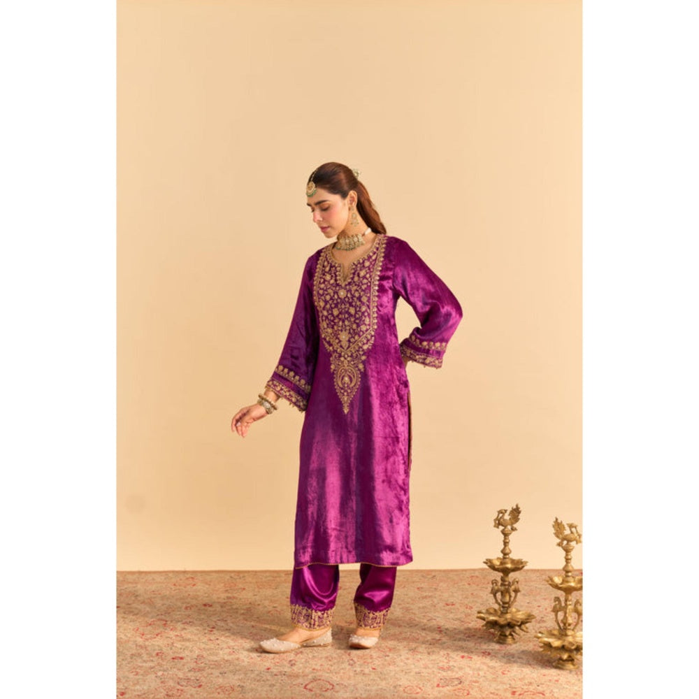 Sheetal Batra Fareeha Purple Velvet Embroidered Kurta With Salwar