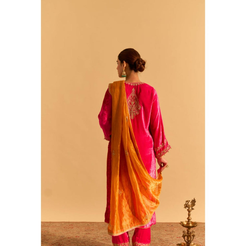 Sheetal Batra Fareeha Pink Velvet Embroidered Kurta With Salwar and Dupatta