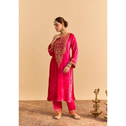 Sheetal Batra Fareeha Pink Velvet Embroidered Kurta With Salwar and Dupatta