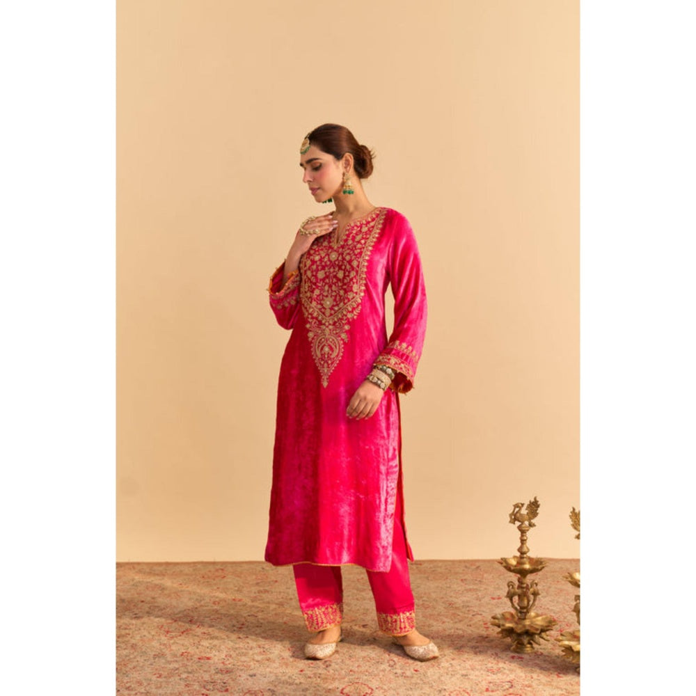 Sheetal Batra Fareeha Pink Velvet Embroidered Kurta With Salwar